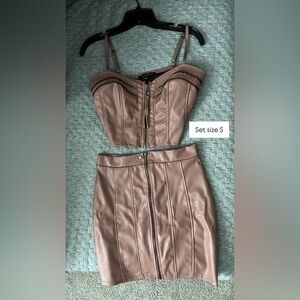 Faux Leather Skirt Set in Taupe